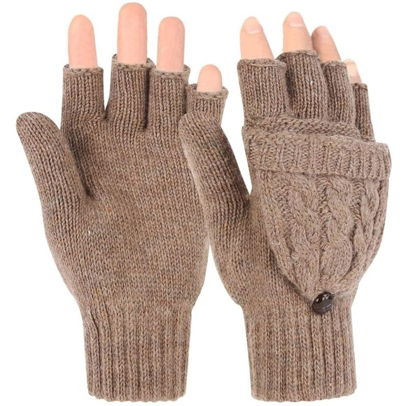 Winter Warm Khaki Hat and convertible gloves with Mitten Cover - Picture 7 of 15